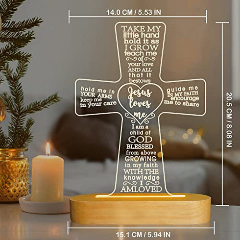 Lampeez Baptism Gift, Cross Wooden Lamp Novelty Night Light Illusion lamp for Kids